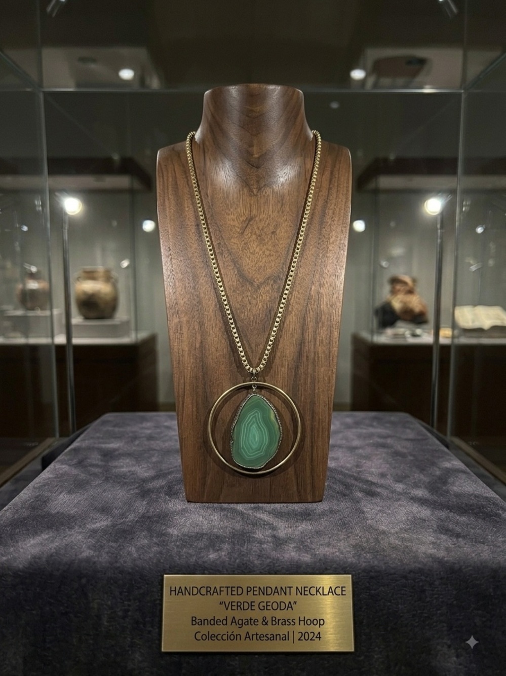 Charming Charlie Green Agate Pendant Necklace with Gold Hoop